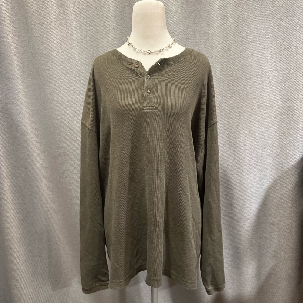 Olive Green Long Sleeve Henley Shirt